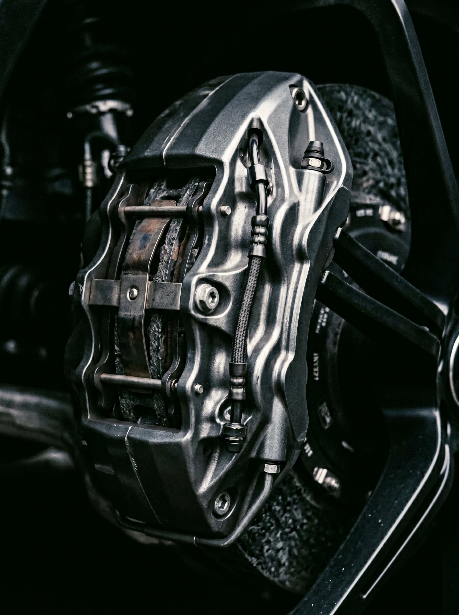Detail of carbon ceramic brake caliper